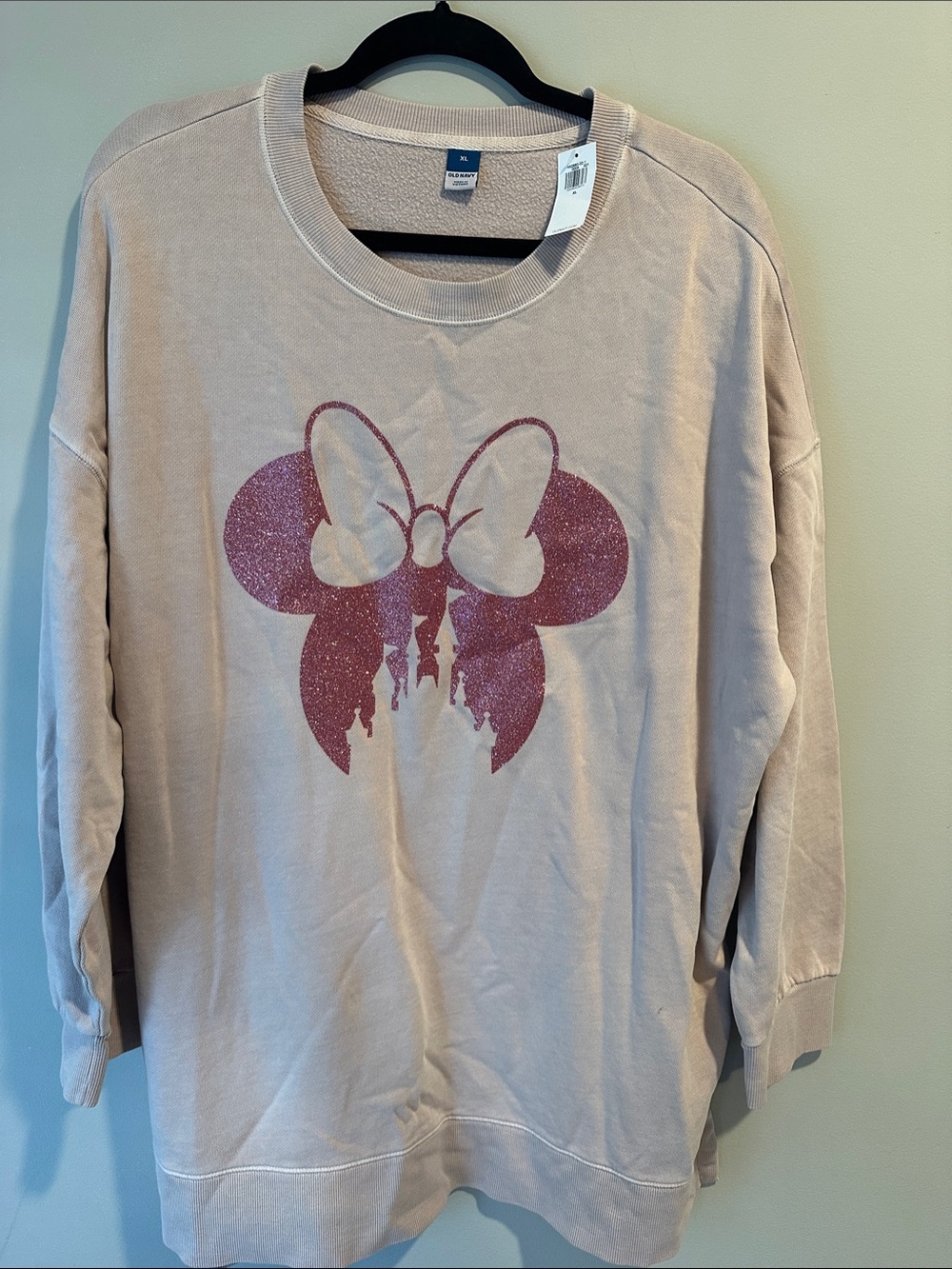 Old Navy Beige Sweatshirt with Pink Glitter Minnie Graphic